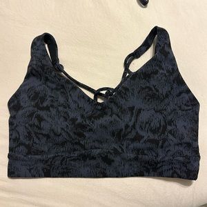 Blue and black sports bra